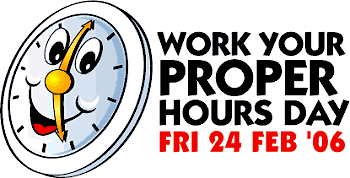 Logo von "Work your proper hours day": eine lachende Uhr